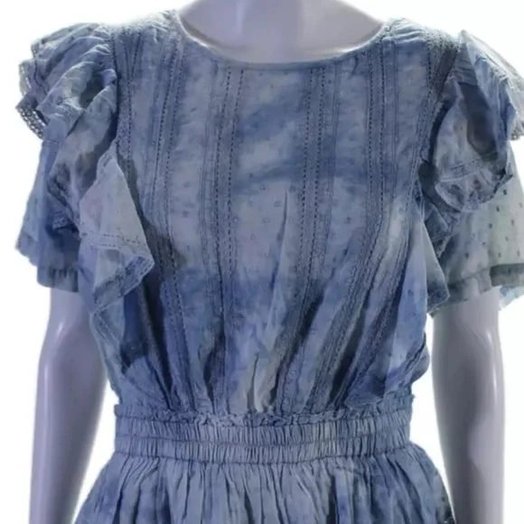 LoveShackFancy Natasha Dress Washed Denim Blue Ruffle Mini - Picture 8 of 11